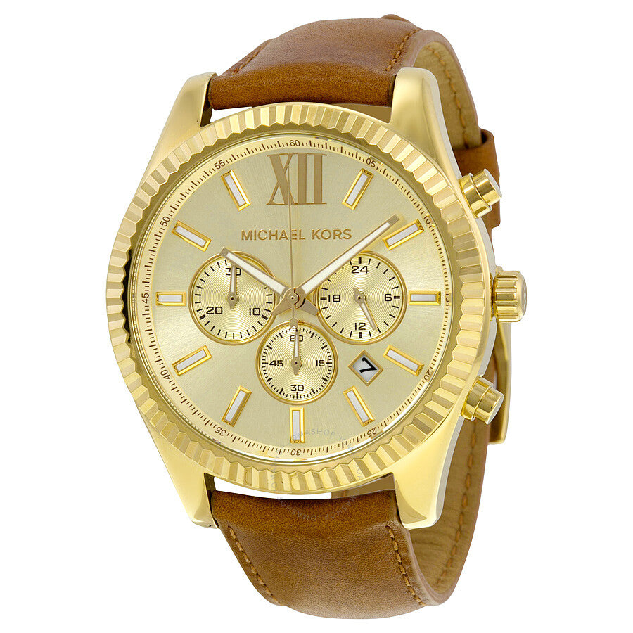  Shop Authentic Michael Kors Lexington Chronograph Gold Dial Brown Leather Strap Watch For Men - MK8447 - Luxxuri