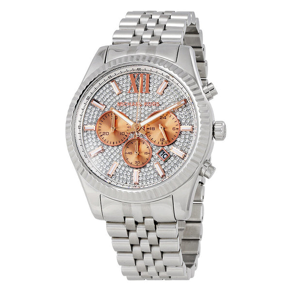  Shop Authentic Michael Kors Lexington Chronograph Silver Dial Silver Steel Strap Watch for Men - MK8515 - Luxxuri