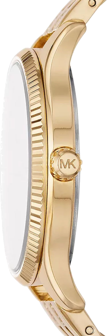 Michael Kors Lexington Three Hand White Dial Gold Steel Strap Watch For Women - MK4492