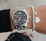  Shop Authentic Michael Kors Runway Chronograph Black Dial Silver Steel Strap Watch For Women - MK5708 - Luxxuri