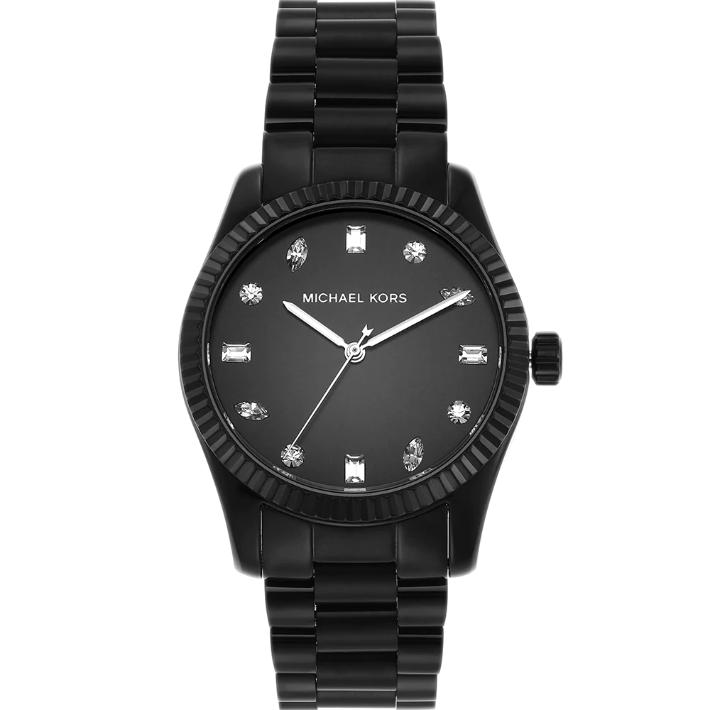 Michael Kors Lexington Lux Black Dial Black Steel Strap Watch For Women - MK7442