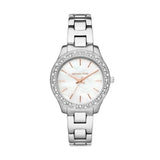  Shop Authentic Michael Kors Liliane Three Hand Mother of Pearl White Dial Silver Steel Strap Watch For Women - MK4556 - Luxxuri