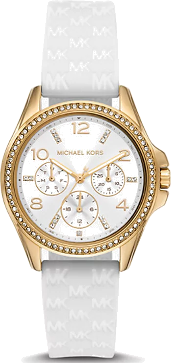  Shop Authentic Michael Kors Mini Pilot Quartz Silver Dial White Silicone Strap Watch For Women - MK7372 - Luxxuri