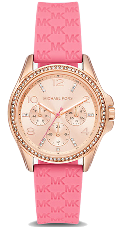  Shop Authentic Michael Kors Mini Pilot Quartz Rose Gold Dial Pink Silicone Strap Watch For Women - MK7375 - Luxxuri