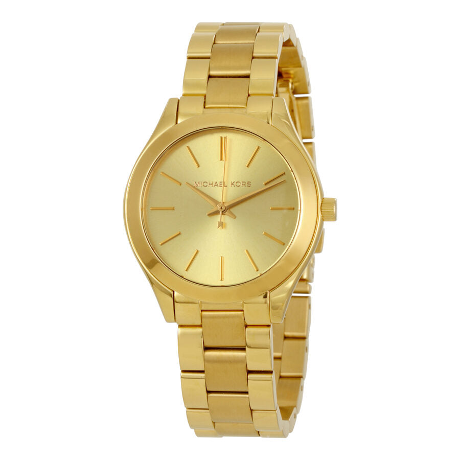  Shop Authentic Michael Kors Mini Runway Slim Gold Dial Gold Steel Strap Watch for Women - MK3512 - Luxxuri