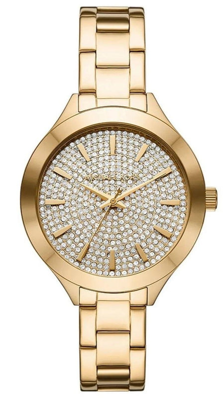  Shop Authentic Michael Kors Slim Runway Crystals Gold Dial Gold Steel Strap Watch for Women - MK1046 - Luxxuri