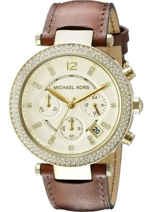 Michael Kors Parker Champagne Dial Brown Leather Strap Watch for Women - MK2249