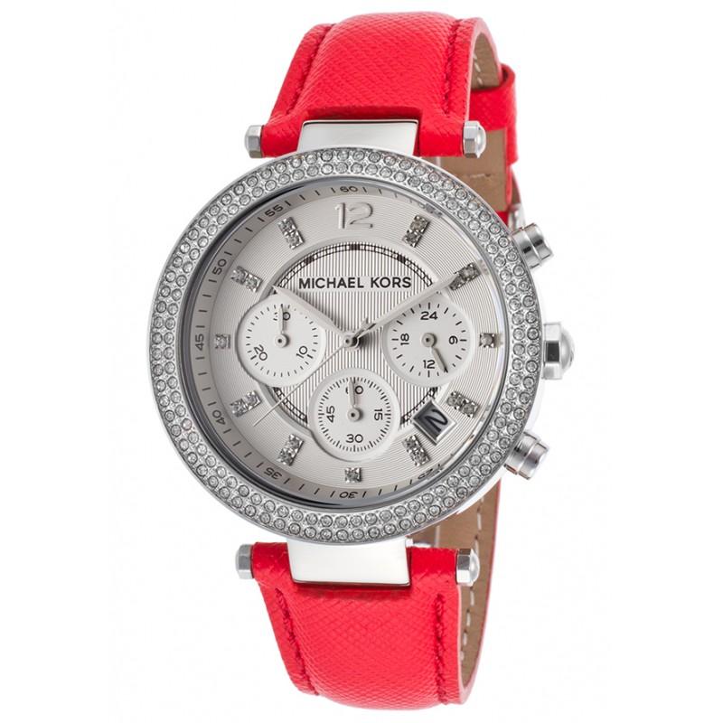  Shop Authentic Michael Kors Parker Silver Dial Red Leather Strap Watch for Women - MK2278 - Luxxuri