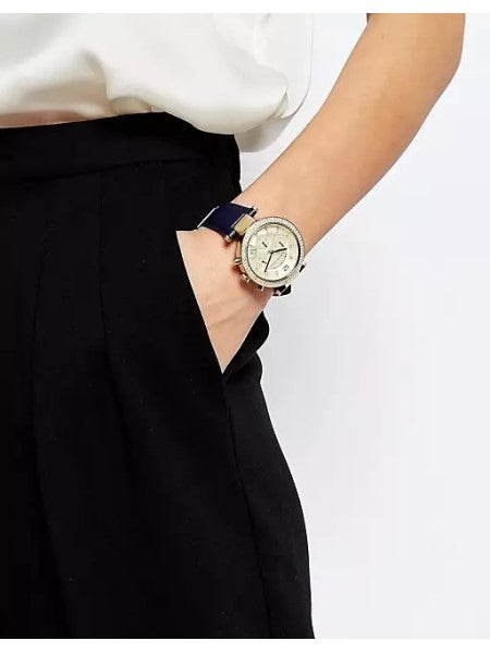  Shop Authentic Michael Kors Parker Gold Dial Blue Leather Strap Watch for Women - MK2280 - Luxxuri
