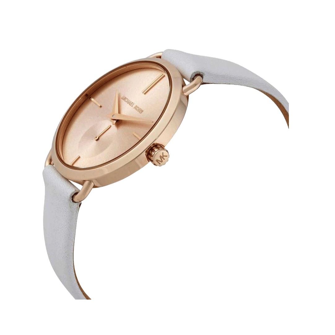  Shop Authentic Michael Kors Portia Rose Gold Dial White Leather Strap Watch For Women - MK2660 - Luxxuri