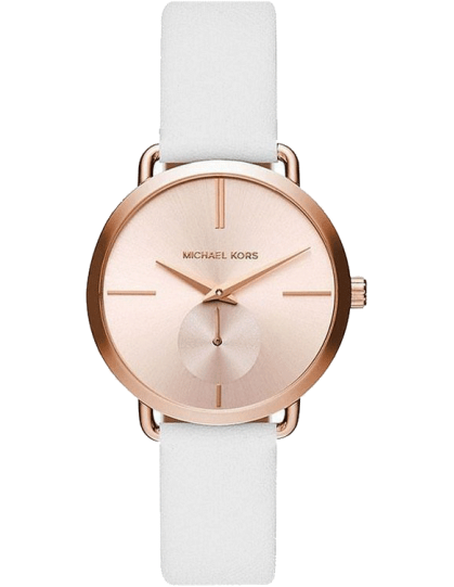  Shop Authentic Michael Kors Portia Rose Gold Dial White Leather Strap Watch For Women - MK2660 - Luxxuri