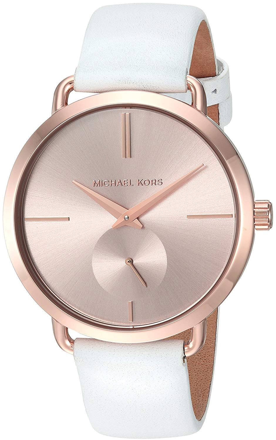  Shop Authentic Michael Kors Portia Rose Gold Dial White Leather Strap Watch For Women - MK2660 - Luxxuri