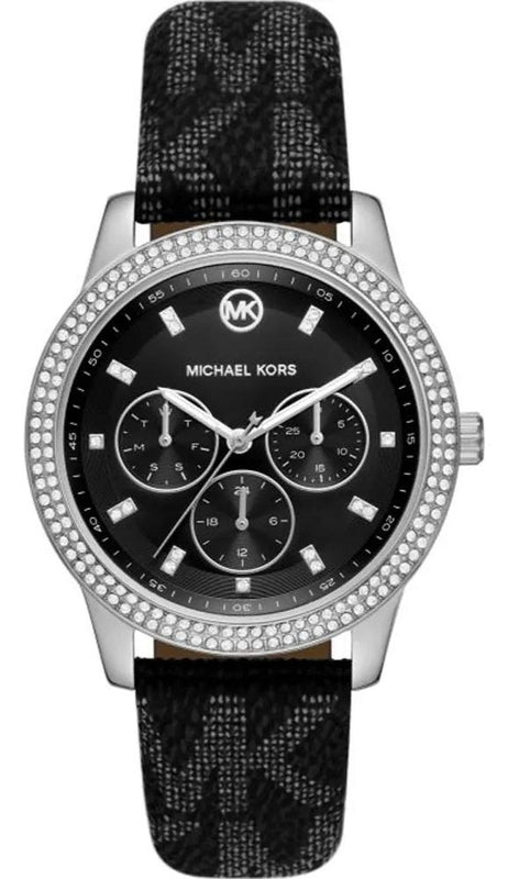  Shop Authentic Michael Kors Tibby Chronograph Black Dial Black Leather Strap Watch For Women - MK2976 - Luxxuri