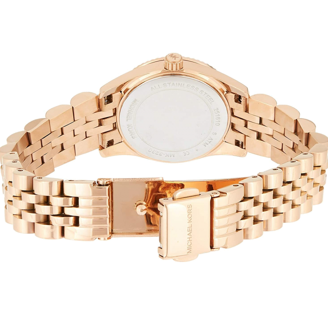 Michael Kors Lexington Quartz White Dial Rose Gold Steel Strap Watch For Women - MK3230