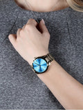  Shop Authentic Michael Kors Slim Runway Blue Dial Gold Steel Strap Watch for Women - MK3265 - Luxxuri