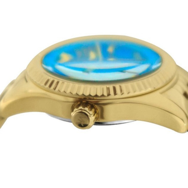 Michael Kors Lexington Quartz Blue Dial Gold Steel Strap Watch For Women - MK3271