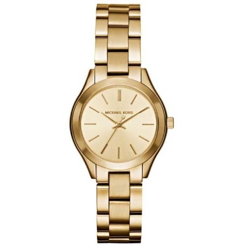  Shop Authentic Michael Kors Mini Runway Slim Gold Dial Gold Steel Strap Watch for Women - MK3512 - Luxxuri