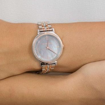  Shop Authentic Michael Kors Cinthia Mother of Pearl Grey Dial Two Tone Steel Strap Watch for Women - MK3642 - Luxxuri