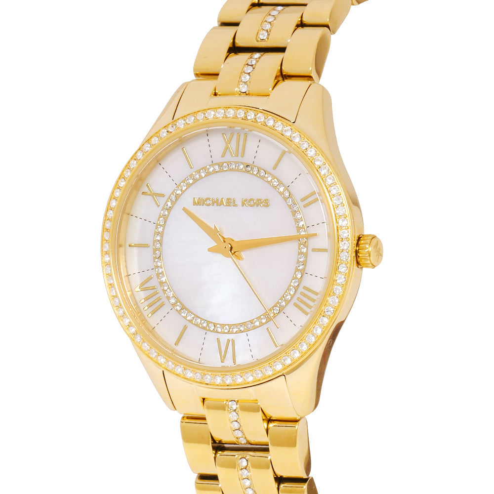  Shop Authentic Michael Kors Lauryn Mother of Pearl White Dial Gold Steel Strap Watch for Women - MK3899 - Luxxuri