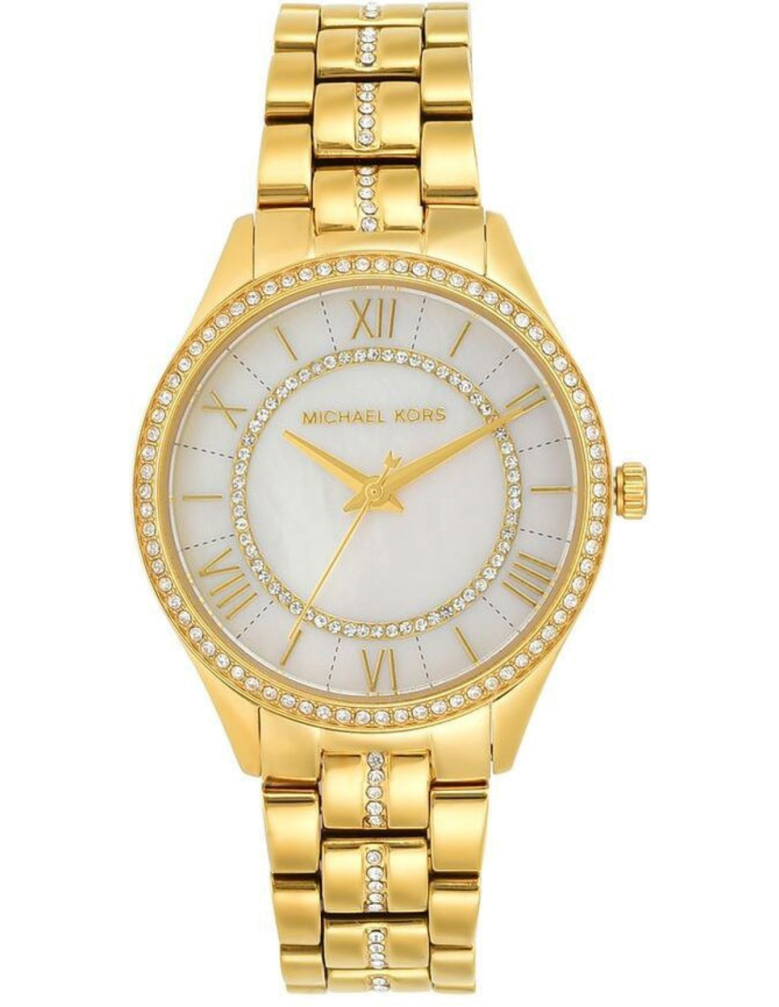 Michael Kors Lauryn Mother of Pearl White Dial Gold Steel Strap Watch for Women - MK3899