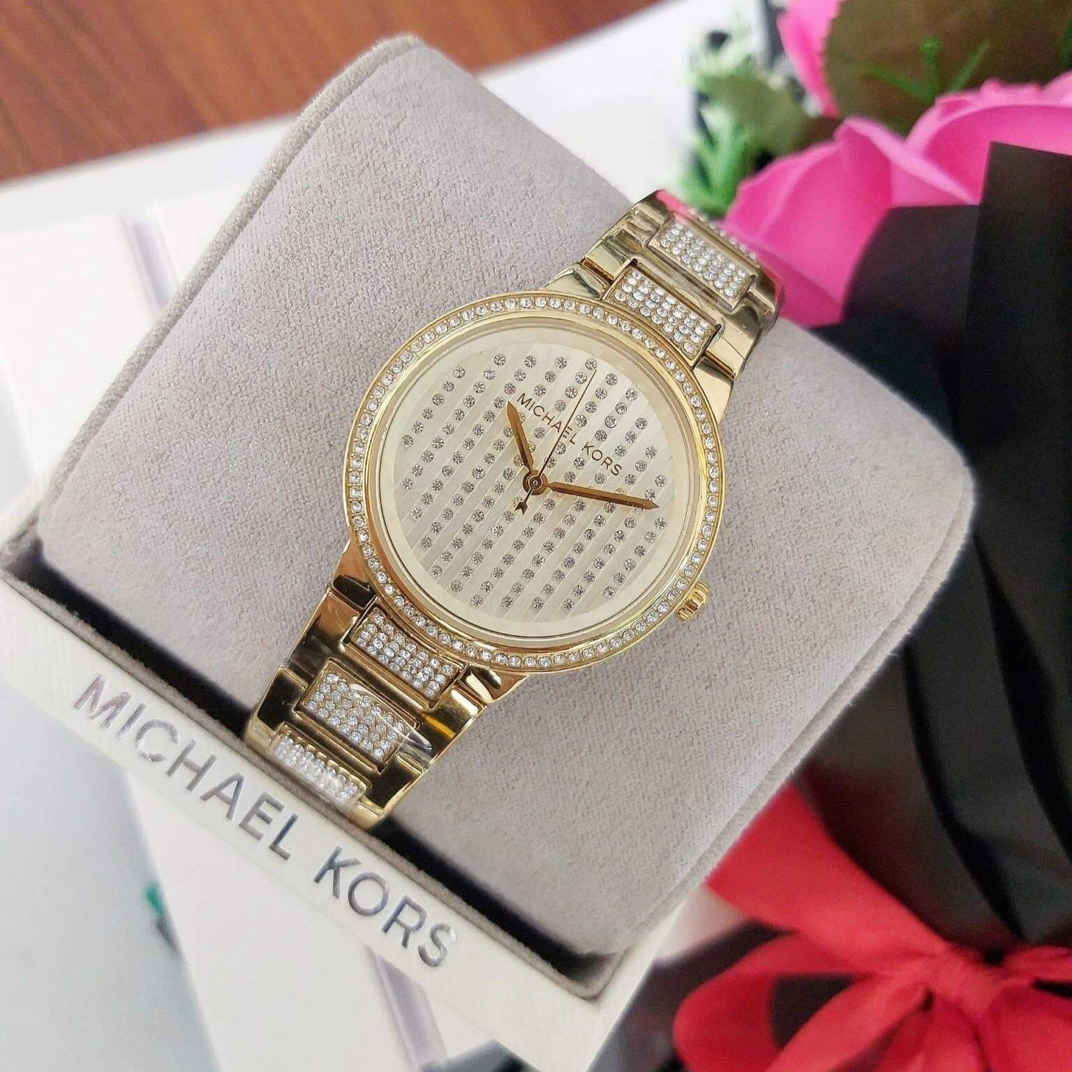  Shop Authentic Michael Kors Gabbi Crystals Gold Dial Gold Steel Strap Watch For Women - MK3985 - Luxxuri