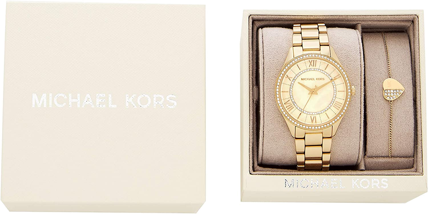 Michael Kors Lauryn Quartz Mother of Pearl Gold Dial Gold Steel Strap Watch For Women - MK4490