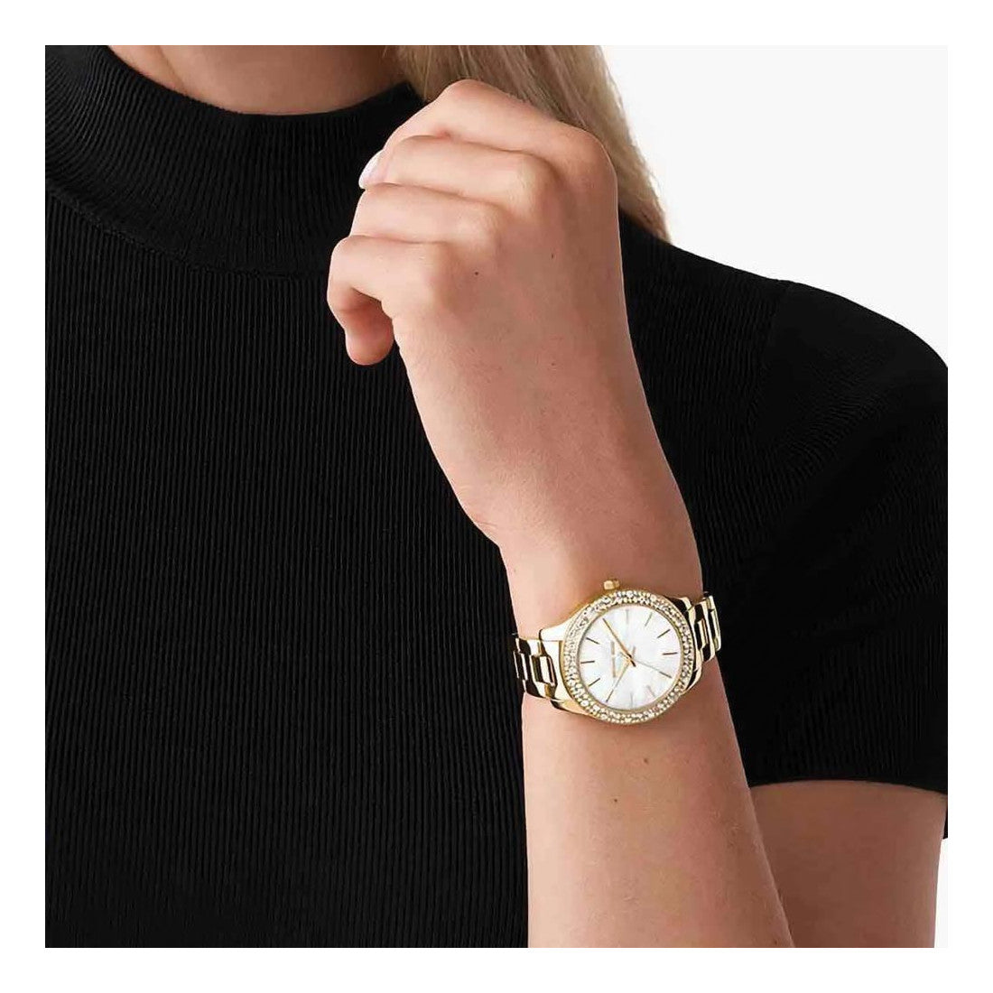  Shop Authentic Michael Kors Liliane Mother of Pearl White Dial Gold Steel Strap Watch For Women - MK4555 - Luxxuri