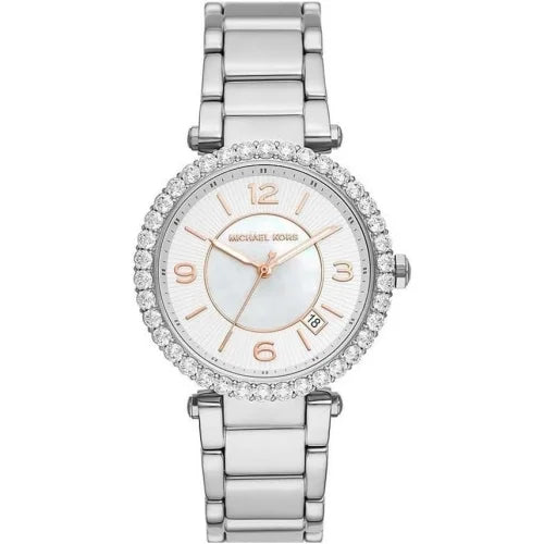  Shop Authentic Michael Kors Parker Three Hand Mother of Pearl White Dial Silver Steel Strap Watch For Women - MK4694 - Luxxuri