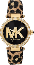 Michael Kors Parker Black Dial Cheetah Print Brown Leather Strap Watch For Women - MK4723