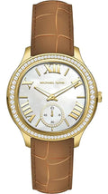 Michael Kors Sage Three-Hand Mother of Pearl White Dial Brown Leather Strap Watch for Women - MK4819