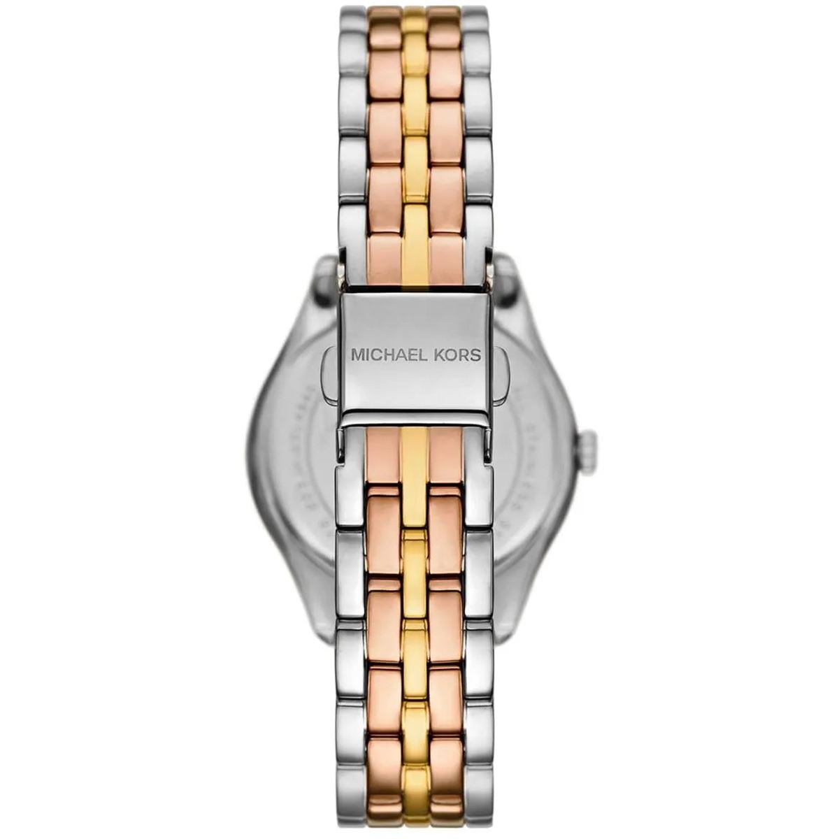  Shop Authentic Michael Kors Harlowe Three-Hand Mother of Pearl White Dial Tri Tone Steel Strap Watch for Women - MK4846 - Luxxuri
