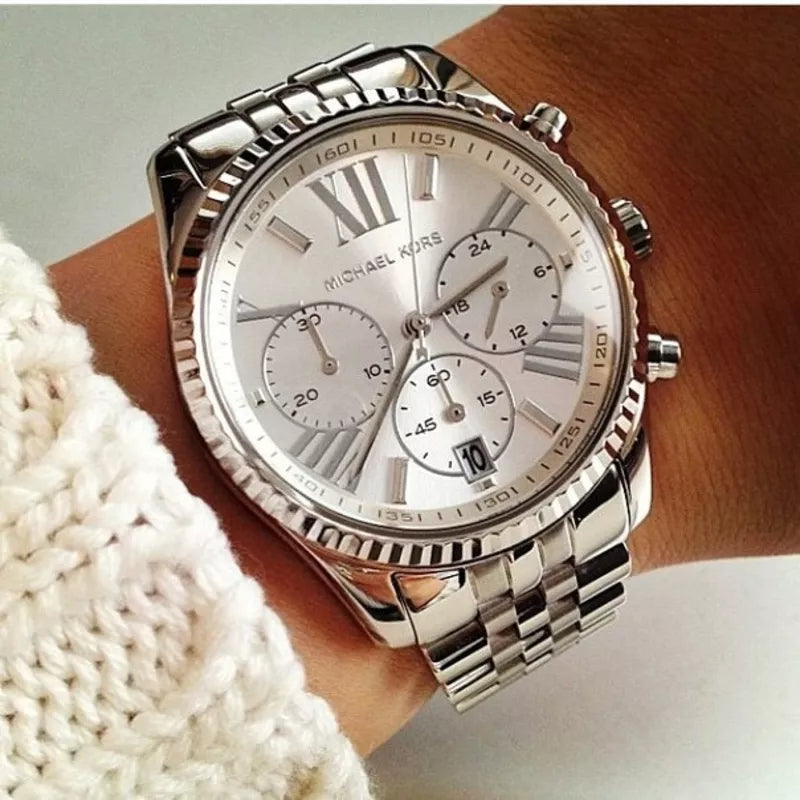 Michael Kors Lexington Silver Dial Silver Steel Strap Watch for Women - MK5555