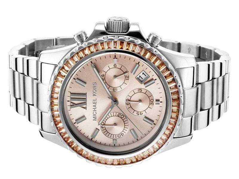  Shop Authentic Michael Kors Everest Chronograph Gold Dial Silver Steel Strap Watch For Women - MK5870 - Luxxuri