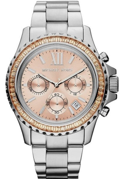  Shop Authentic Michael Kors Everest Chronograph Gold Dial Silver Steel Strap Watch For Women - MK5870 - Luxxuri