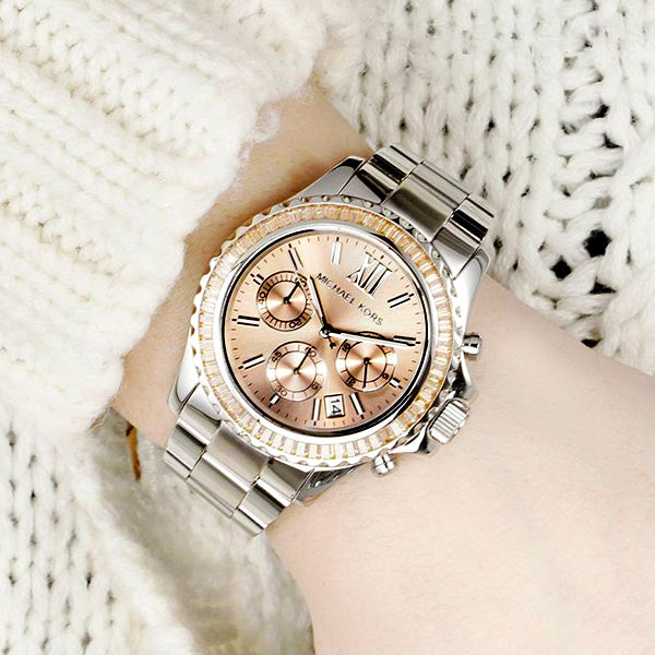  Shop Authentic Michael Kors Everest Chronograph Gold Dial Silver Steel Strap Watch For Women - MK5870 - Luxxuri