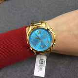  Shop Authentic Michael Kors Bradshaw Chronograph Blue Dial Gold Steel Strap Watch For Women - MK5975 - Luxxuri