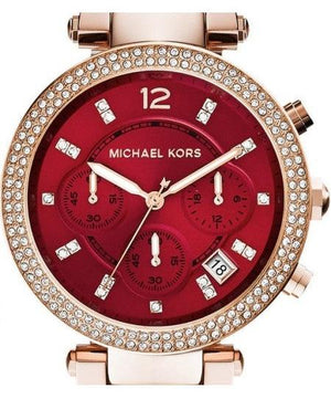  Shop Authentic Michael Kors Parker Chronograph Red Dial Rose Gold Steel Strap Watch For Women - MK6106 - Luxxuri