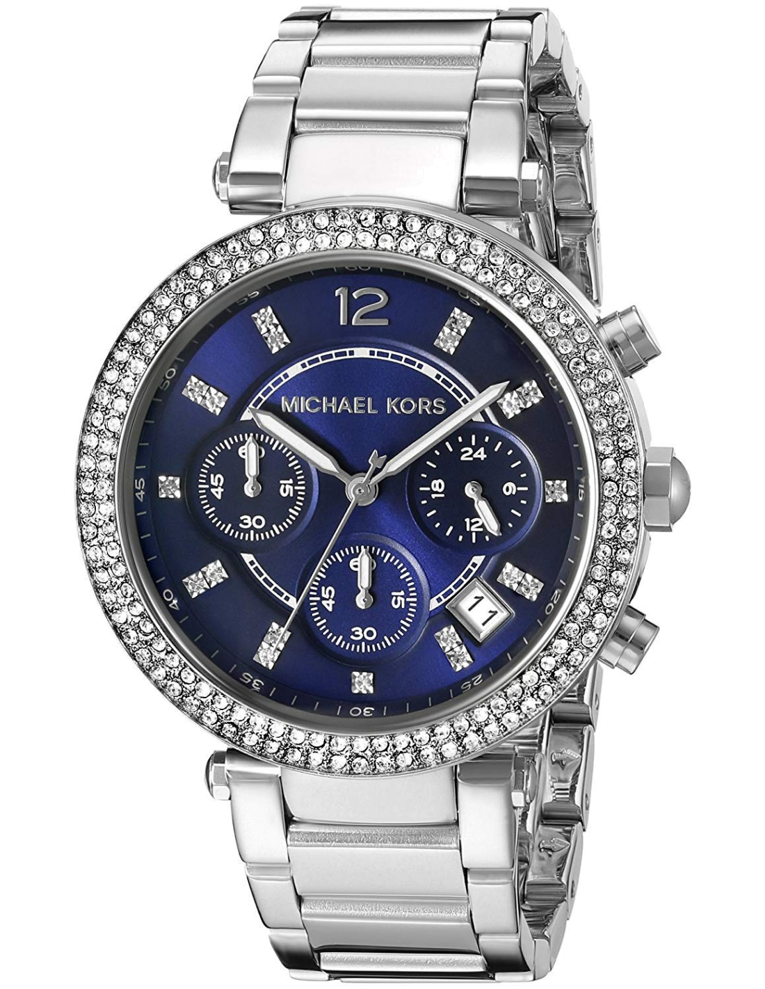 Michael Kors Parker Chronograph Blue Dial Silver Steel Strap Watch for Women - MK6117