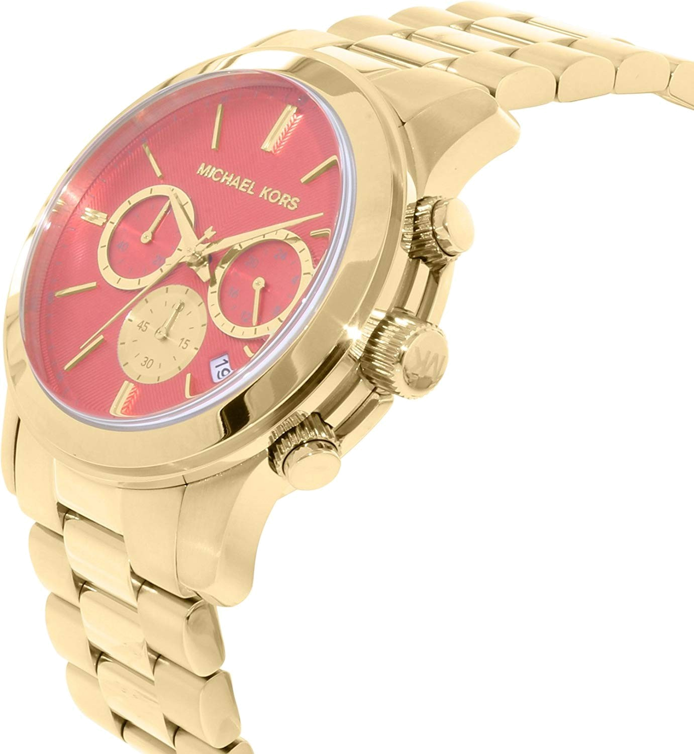 Michael Kors Runway Chronograph Orange Dial Gold Steep Strap Watch For Women - MK6162