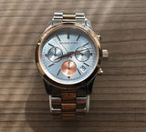  Shop Authentic Michael Kors Runway Chronograph Blue Dial Two Tone Steel Strap Watch For Women - MK6166 - Luxxuri