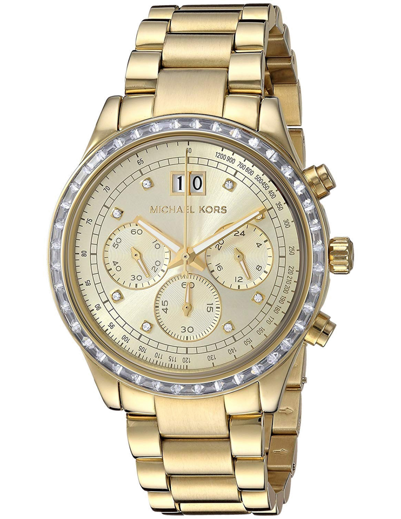 Michael Kors Brinkley Diamonds Gold Dial Gold Steel Strap Watch for Women - MK6187