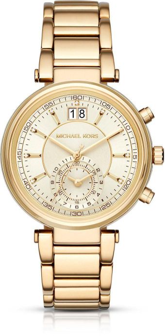 Michael Kors Sawyer White Dial Gold Steel Strap Watch for Women - MK6362