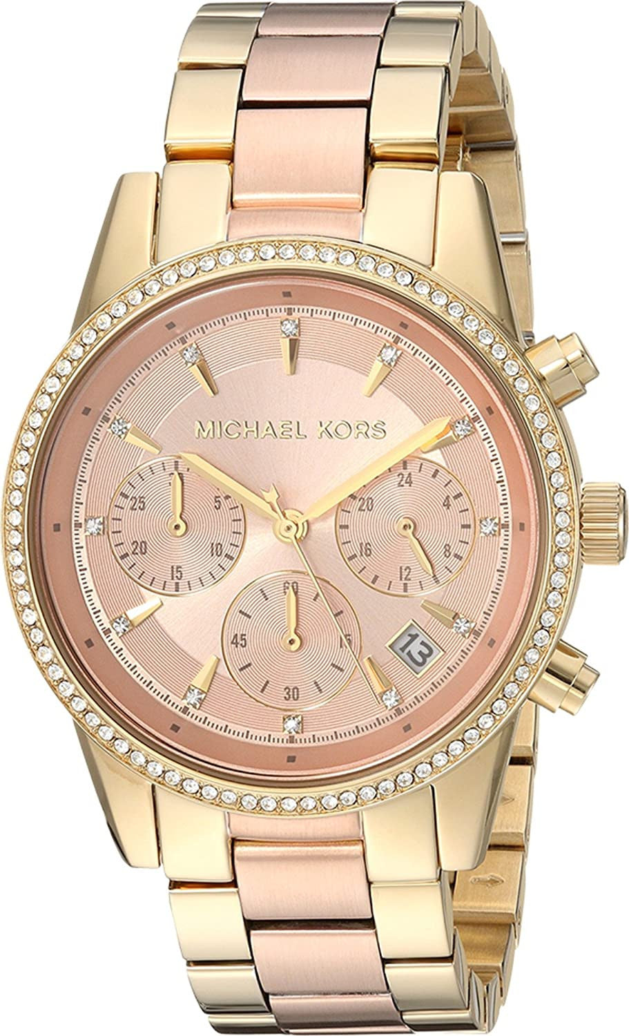  Shop Authentic Michael Kors Ritz Chronograph Rose Dial Two Tone Steel Strap Watch for Women - MK6475 - Luxxuri