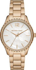  Shop Authentic Michael Kors Layton Three Hand Mother of Pearl White Dial Gold Steel Strap Watch For Women - MK6870 - Luxxuri