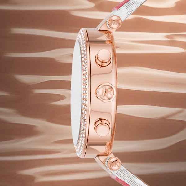  Shop Authentic Michael Kors Parker Chronograph White Dial Two Tone Leather Strap Watch For Women - MK6951 - Luxxuri