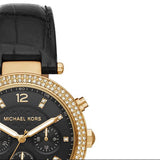  Shop Authentic Michael Kors Parker Chronograph Black Dial Black Leather Strap Watch For Women - MK6984 - Luxxuri