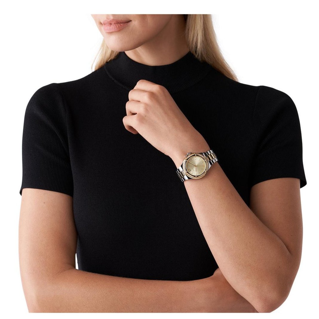  Shop Authentic Michael Kors Lennox Three-Hand Gold Dial Two Tone Steel Strap Watch For Women  - MK6988 - Luxxuri