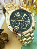  Shop Authentic Michael Kors Bradshaw Chronograph Green Dial Gold Steel Strap Watch For Women - MK7257 - Luxxuri