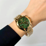  Shop Authentic Michael Kors Bradshaw Chronograph Green Dial Gold Steel Strap Watch For Women - MK7257 - Luxxuri