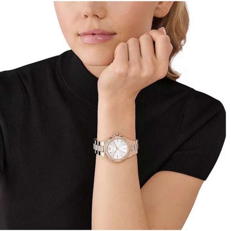  Shop Authentic Michael Kors Lennox Three-Hand Silver Dial Rose Gold Steel Strap Watch For Women - MK7362 - Luxxuri